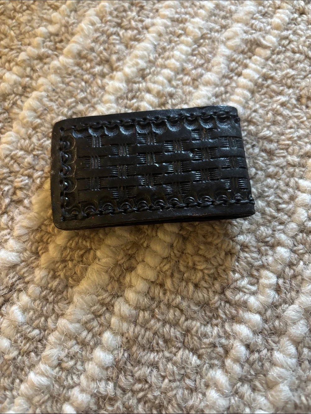 Black Woven Leather Money Clip - Men's Leather Cash Holder